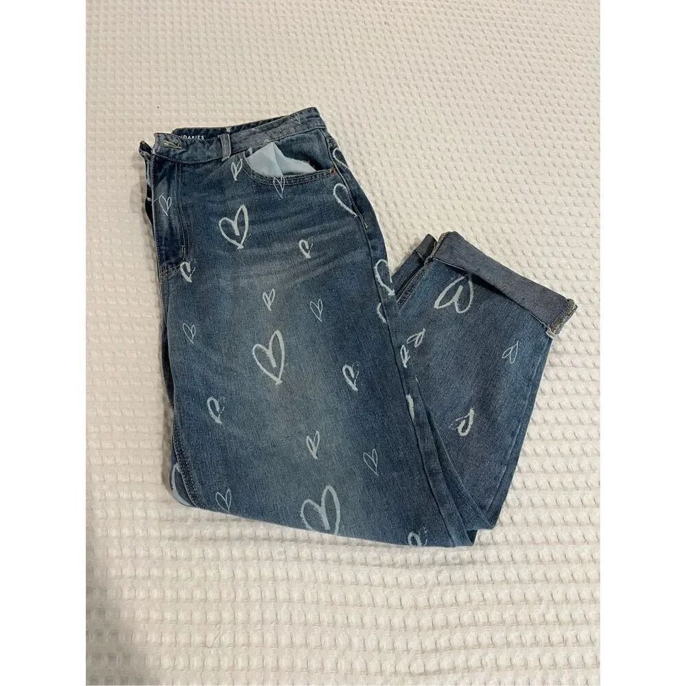 No Boundaries high rise blue jeans with white hearts Jeans